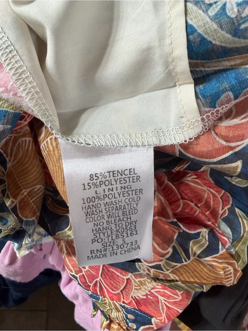 Umgee women’s Navy/Gray Floral Top - Pink & Mustard Blooms - Picture 5 of 5